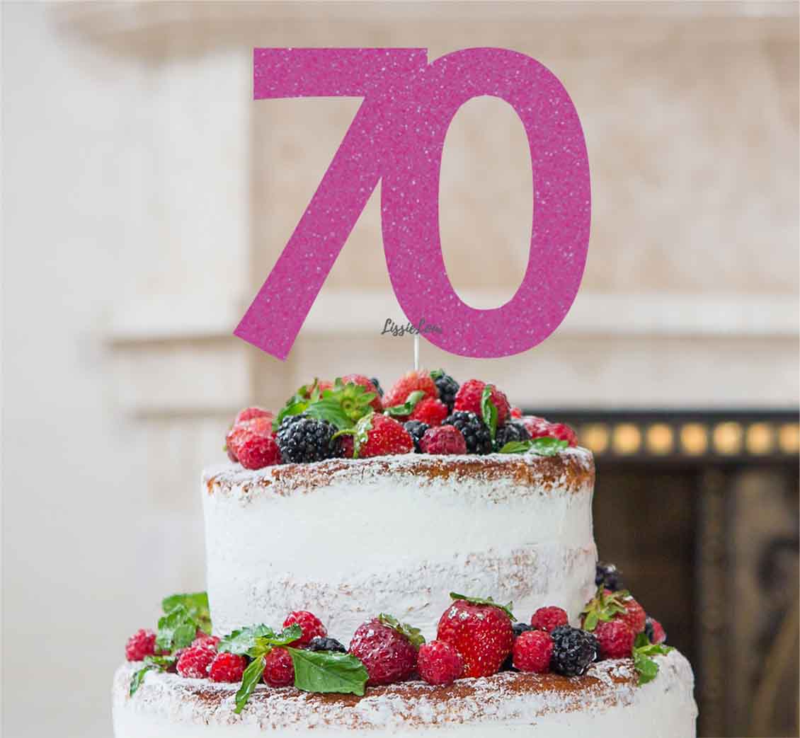 70th Birthday Cake Topper Glitter Card Hot Pink