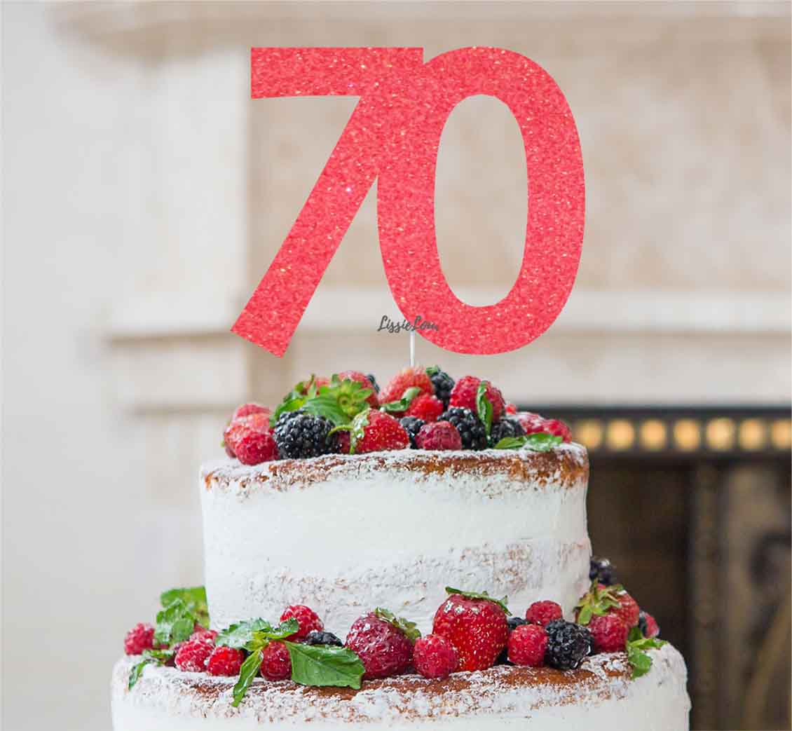 70th Birthday Cake Topper Glitter Card Light Pink