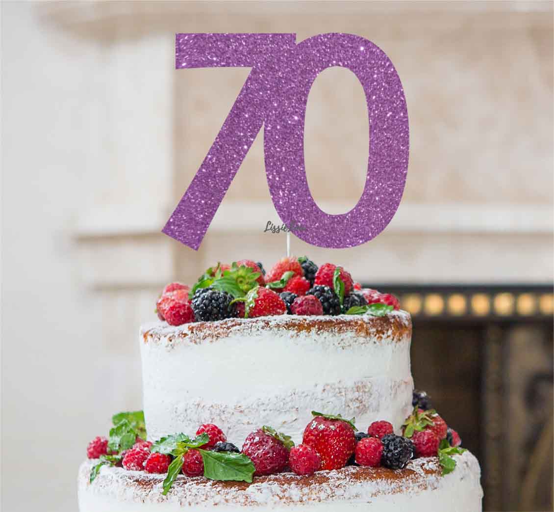 70th Birthday Cake Topper Glitter Card Light Purple