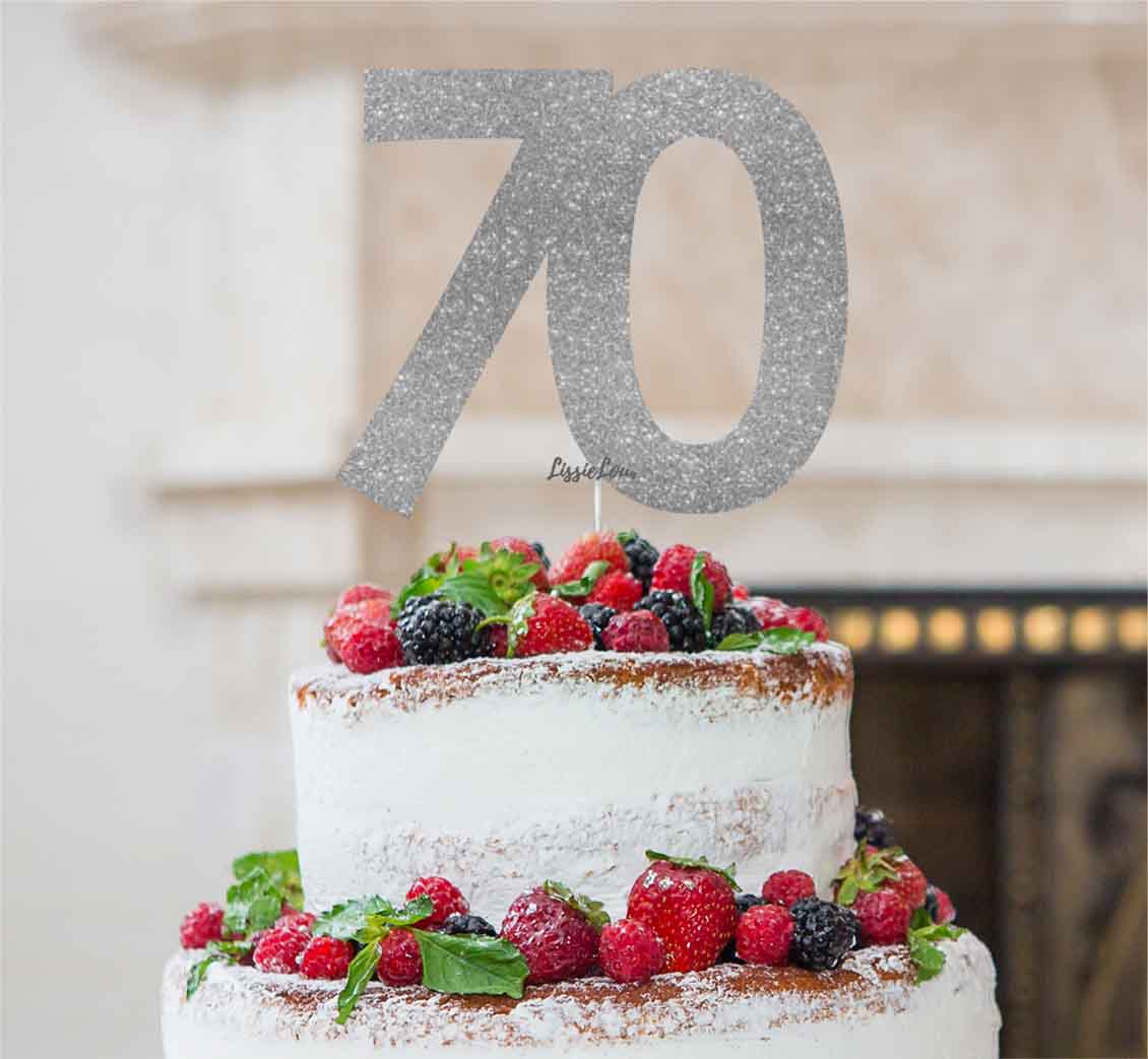 70th Birthday Cake Topper Glitter Card Silver
