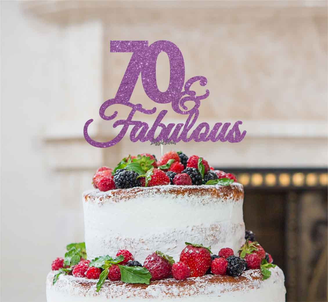 70 & Fabulous Cake Topper 70th Birthday Glitter Card Light Purple