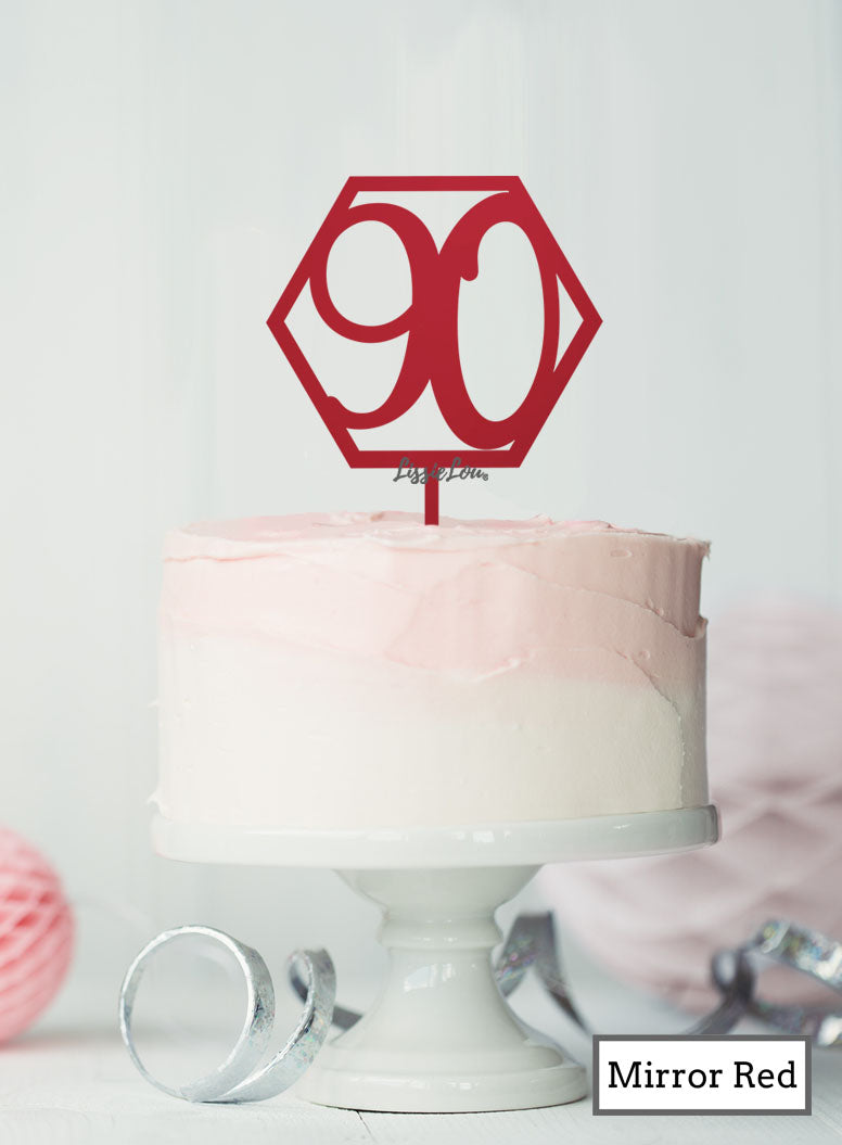 Hexagon 90th Birthday Cake Topper Premium 3mm Acrylic Mirror Red