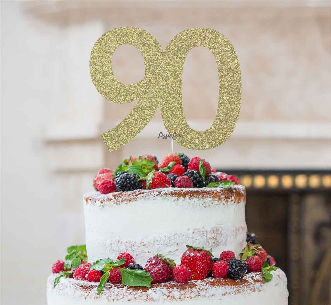 90th Birthday Cake Topper Glitter Card Gold