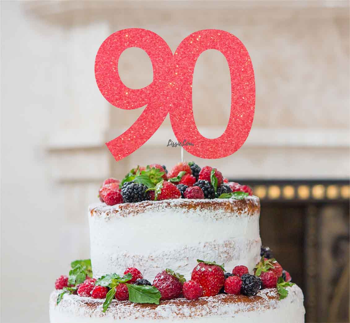 90th Birthday Cake Topper Glitter Card Light Pink