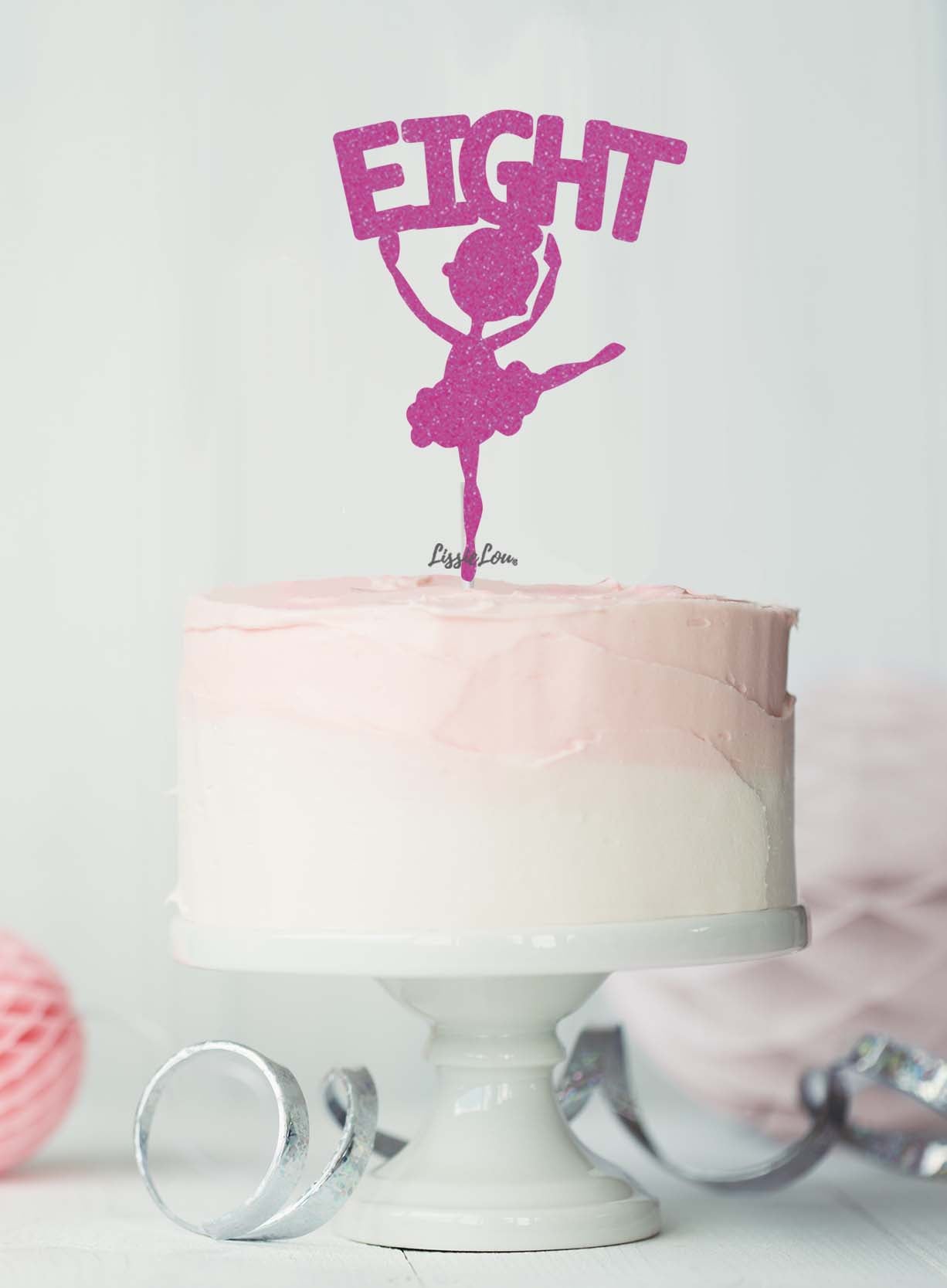 Ballerina Eight 8th Birthday Cake Topper Glitter Card Hot Pink