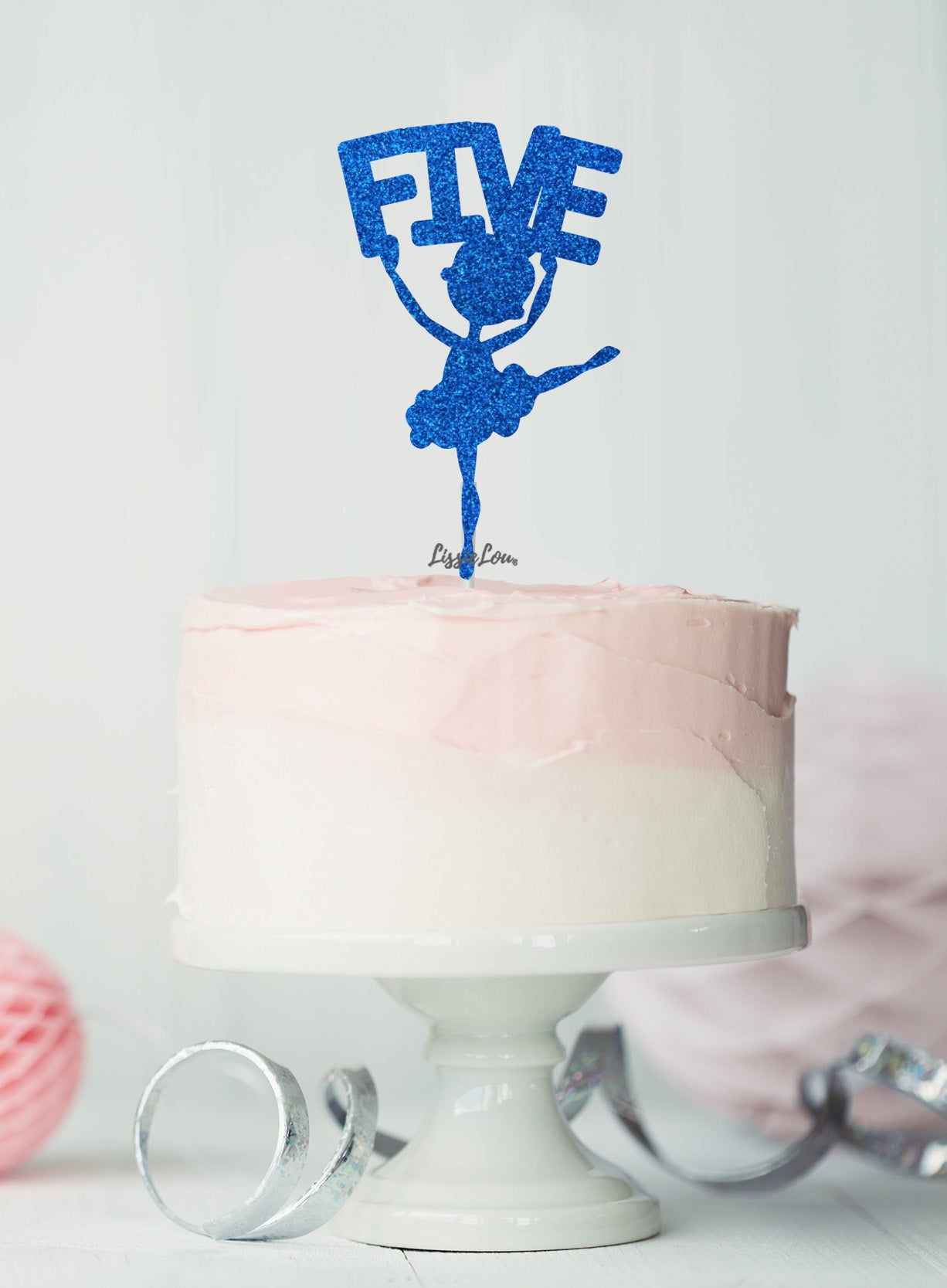 Ballerina Five 5th Birthday Cake Topper Glitter Card Dark Blue