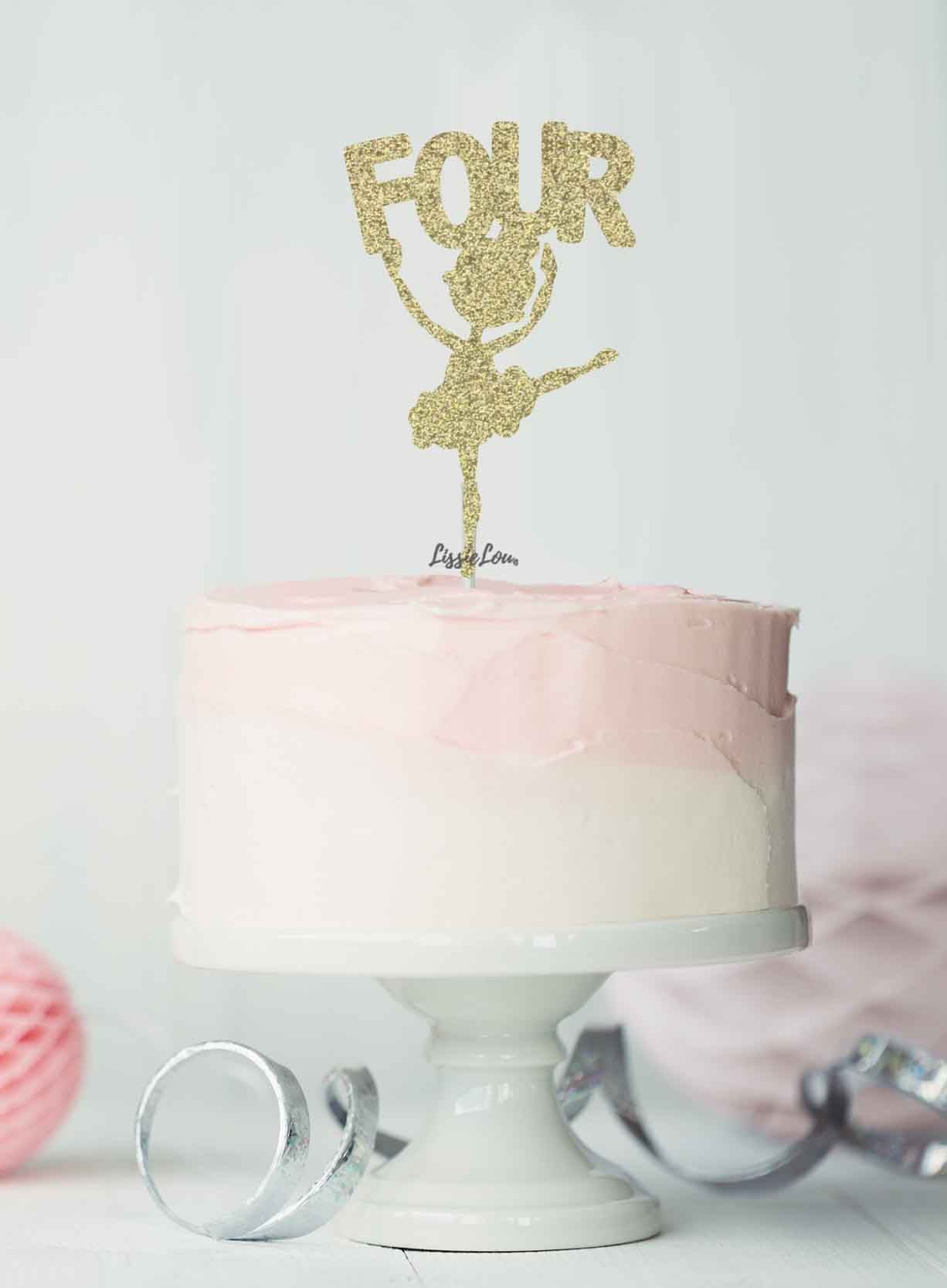 Ballerina Four 4th Birthday Cake Topper Glitter Card Gold