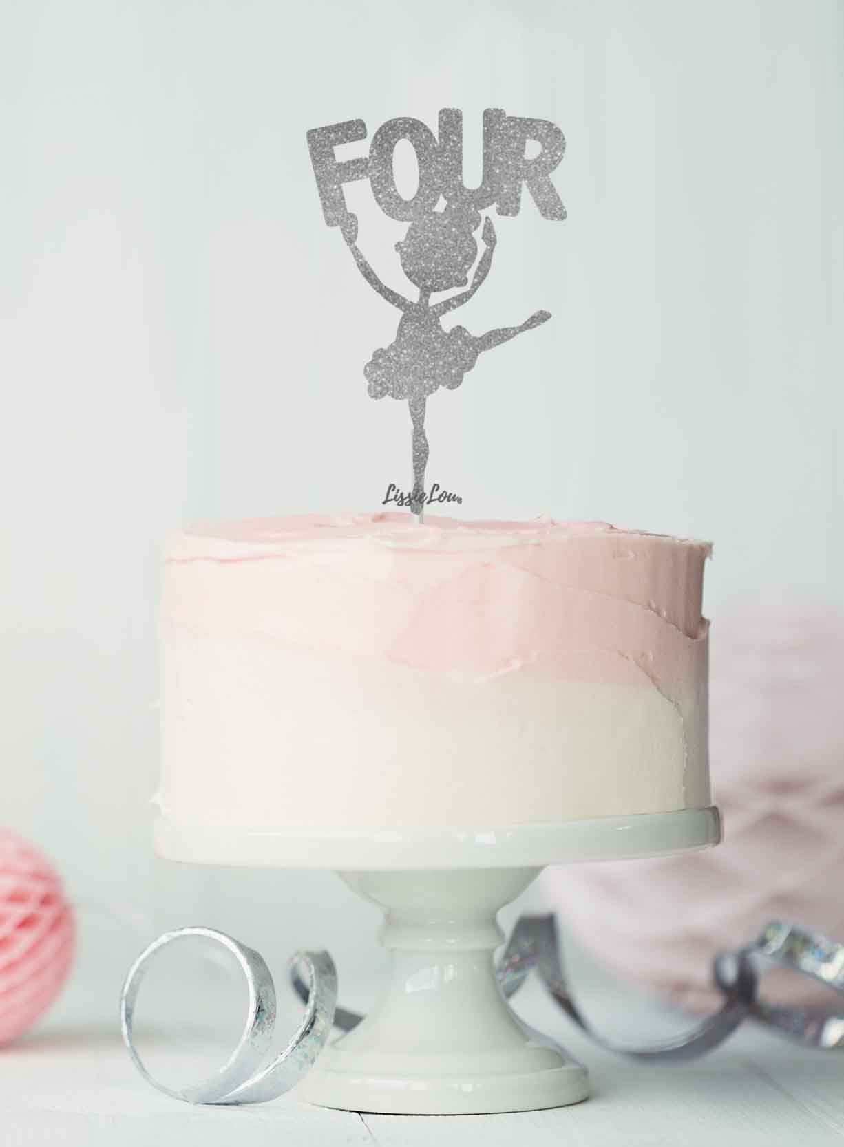 Ballerina Four 4th Birthday Cake Topper Glitter Card Silver