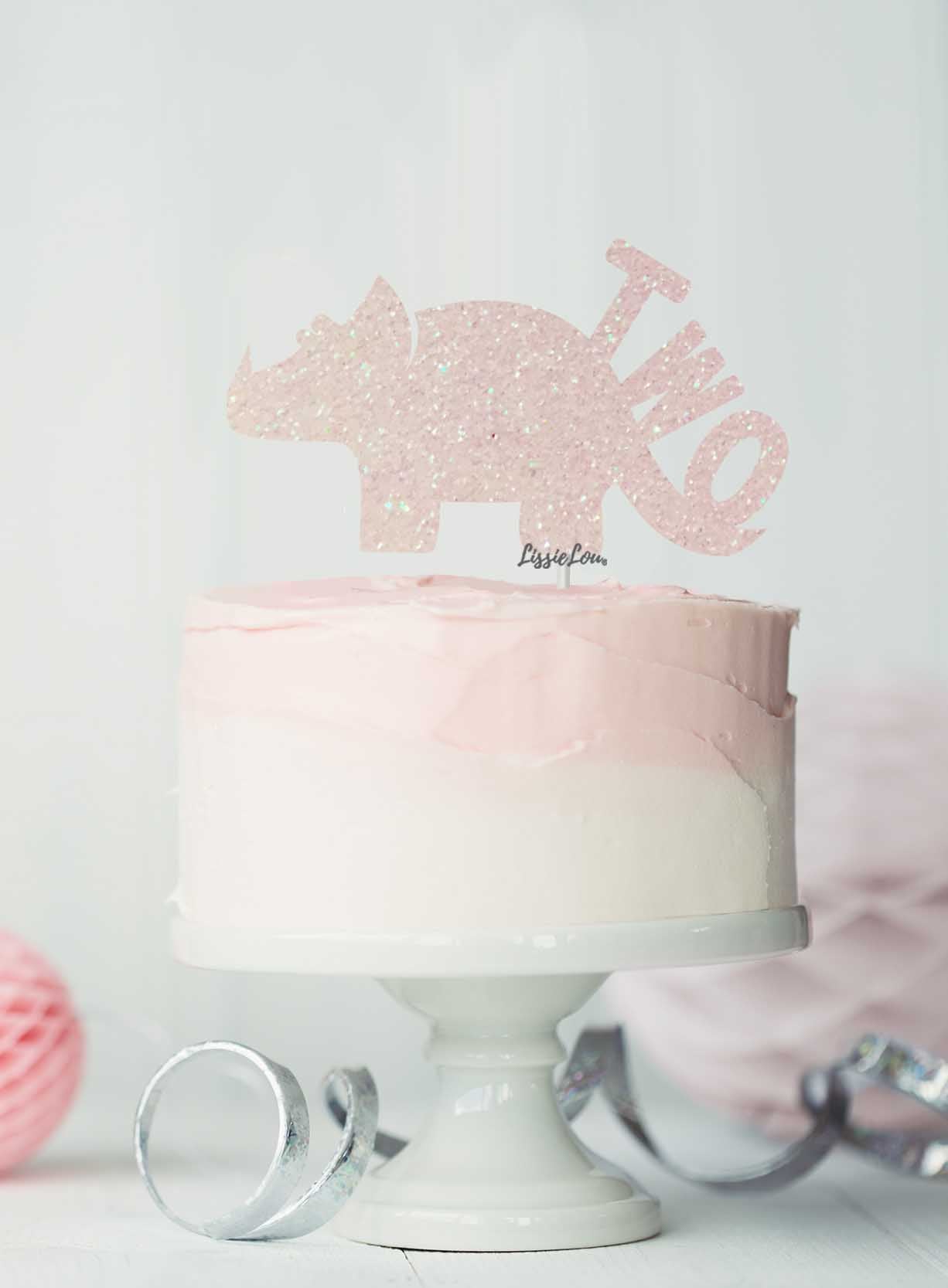 Dinosaur Two 2nd Birthday Cake Topper Glitter Card White