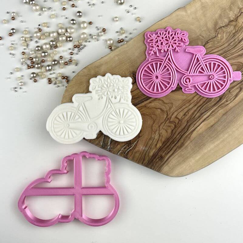 Bicycle with Flowers Floral Cookie Cutter and Stamp