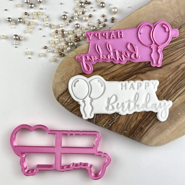 Swirls and Curls Happy Birthday in Two Font Cookie Cutter and Stamp