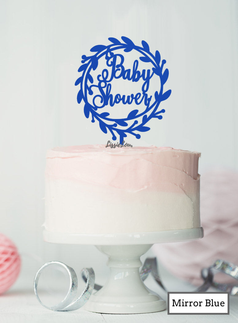 Baby Shower Wreath Cake Topper Premium 3mm Acrylic Mirror Blue