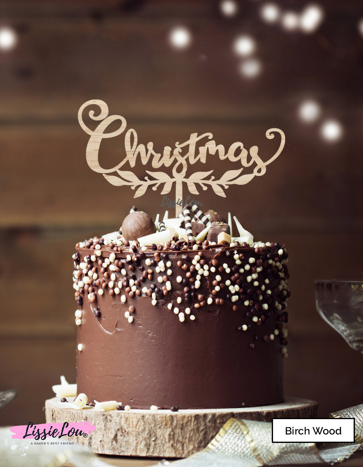 Christmas Pretty Vines Cake Topper Premium 3mm Birch Wood