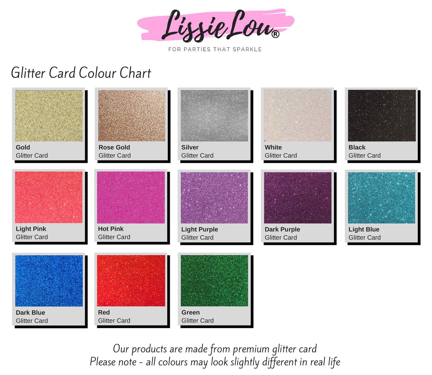 Glitter Card Colour Chart
