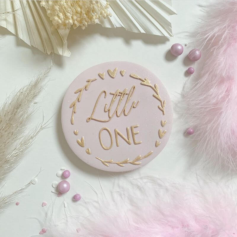 Little One with Heart and Leaf Circle Baby Shower Cookie Cutter and Embosser