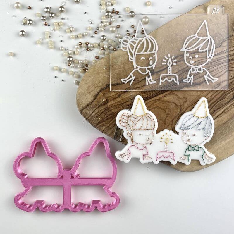 Cute Girl and Boy Birthday Cookie Cutter and Embosser