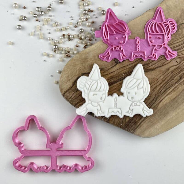 Cute Girl and Boy Birthday Cookie Cutter and Stamp