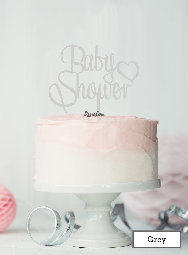 Boy with Heart Baby Shower Cake Topper Premium 3mm Acrylic Grey