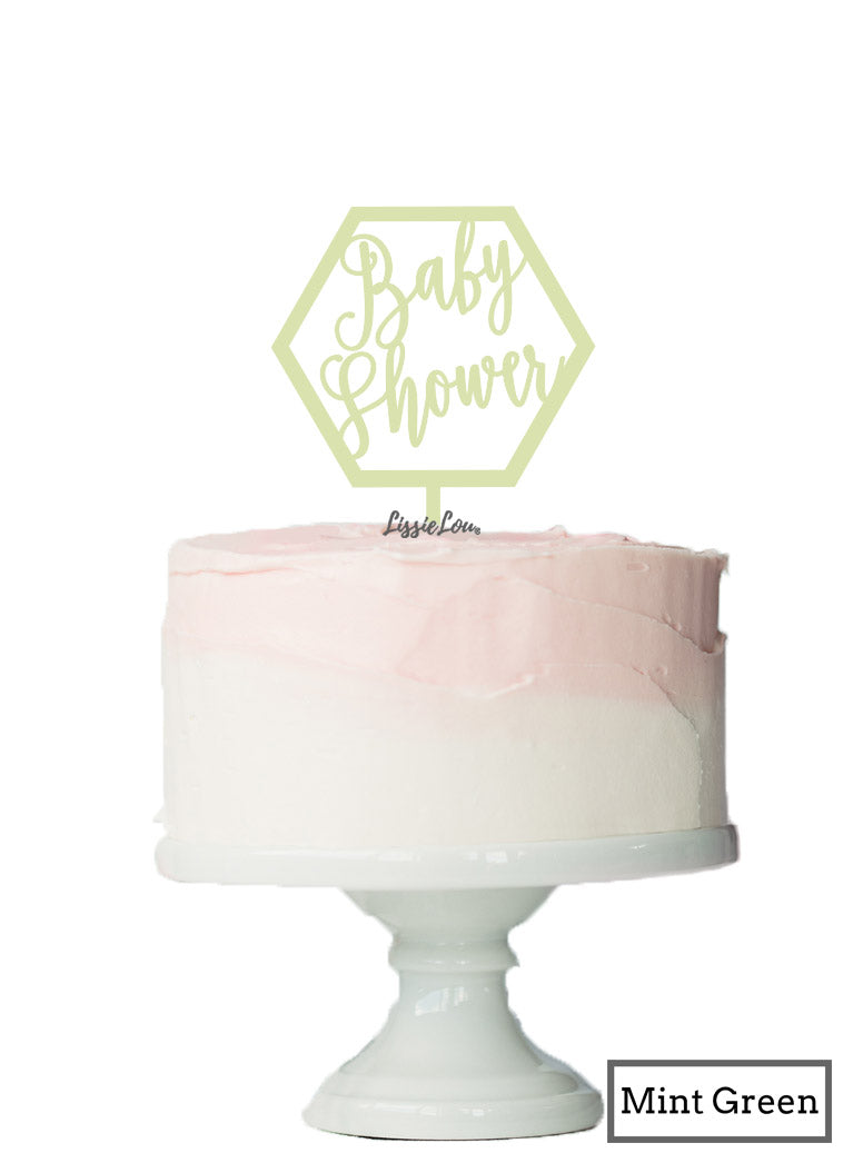 Baby Shower Hexagon Cake Topper Premium 3mm Acrylic Mint Green