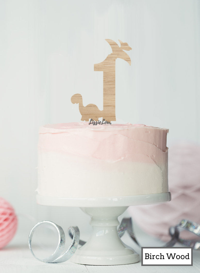 Eco Friendly Number One Dinosaur Fun Cake Topper Premium 3mm Birch Wood