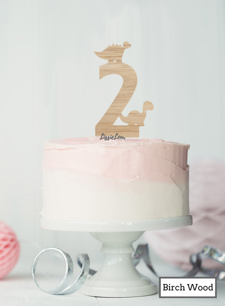 Eco Friendly Number Two Dinosaur Fun Cake Topper Premium 3mm Birch Wood