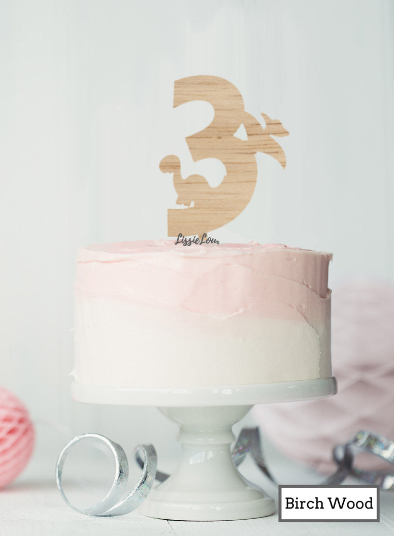 Eco Friendly Number Three Dinosaur Fun Cake Topper Premium 3mm Birch Wood