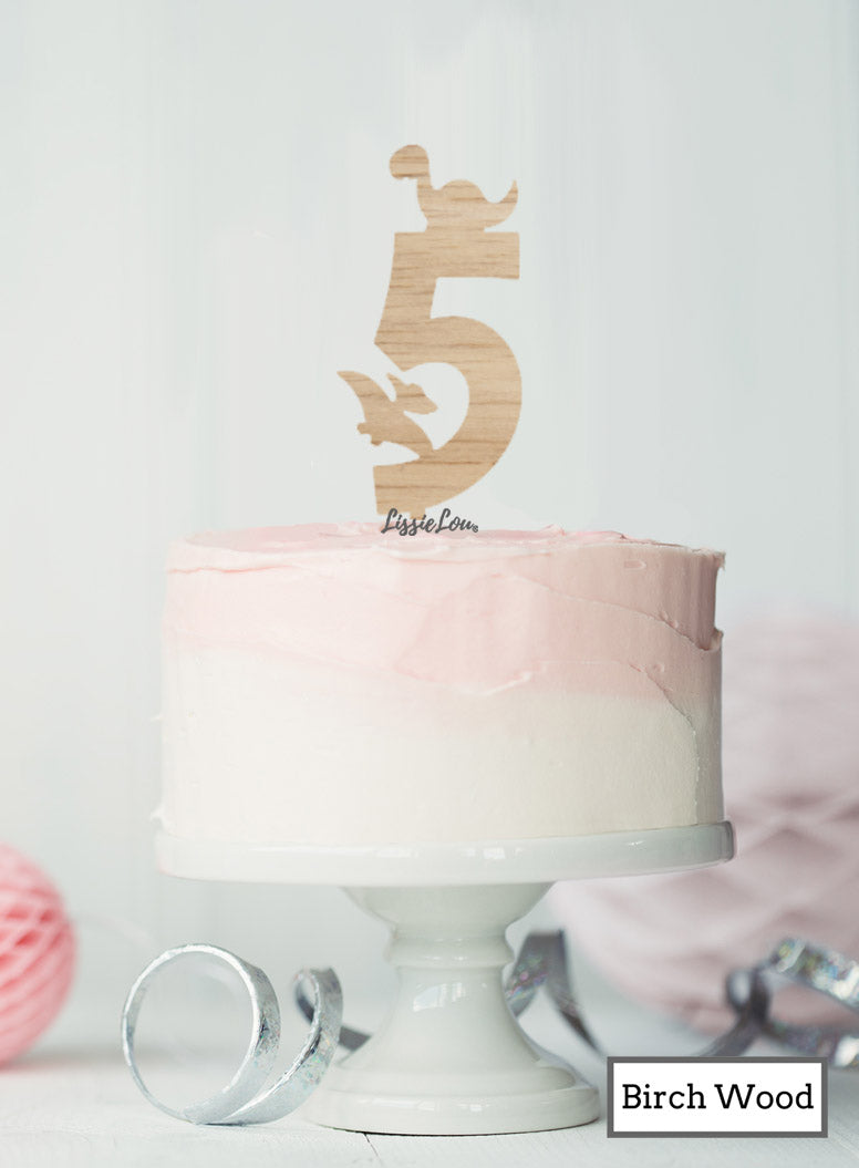 Eco Friendly Number Five Dinosaur Fun Cake Topper Premium 3mm Birch Wood