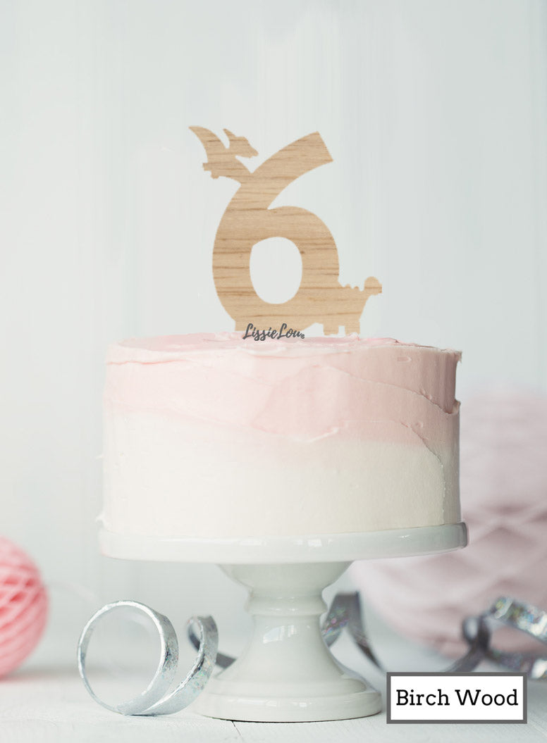 Eco Friendly Number Six Dinosaur Fun Cake Topper Premium 3mm Birch Wood