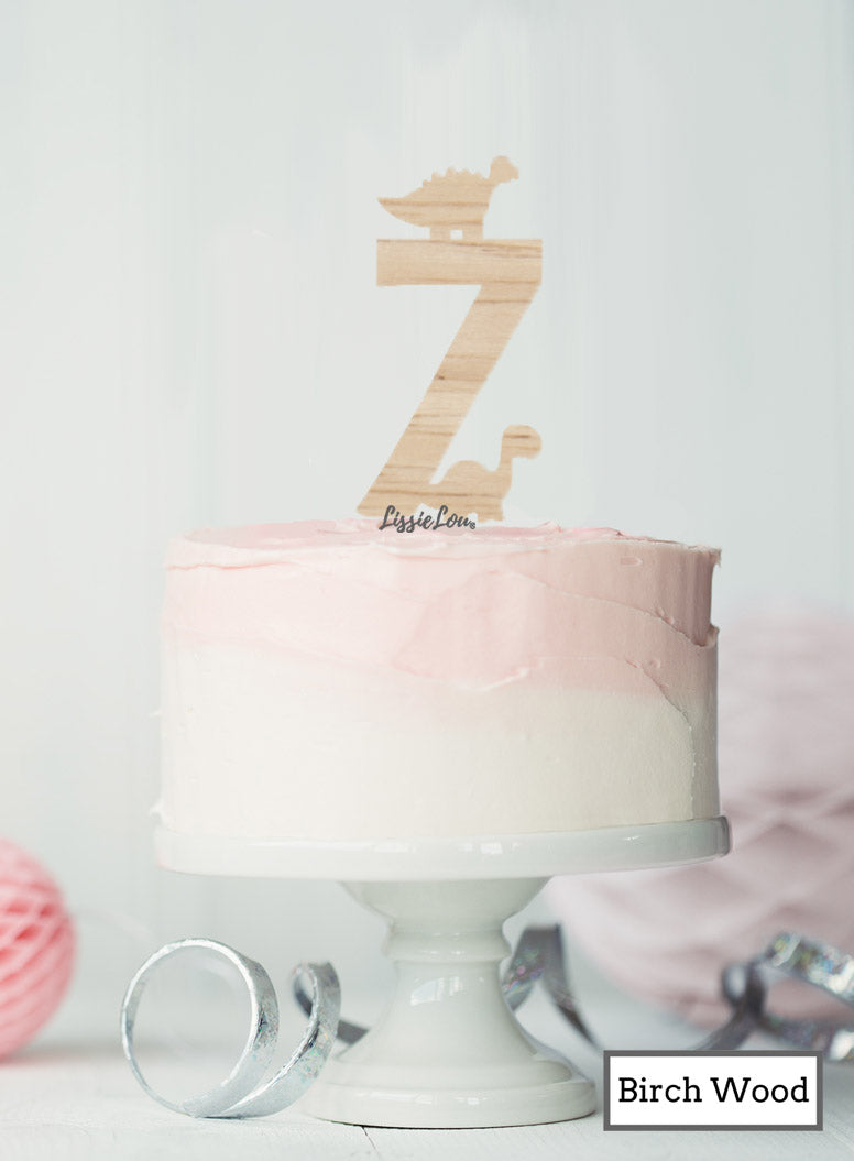 Eco Friendly Number Seven Dinosaur Fun Cake Topper Premium 3mm Birch Wood