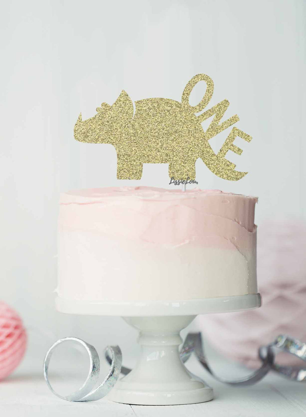 Dinosaur One 1st Birthday Cake Topper Glitter Card Gold