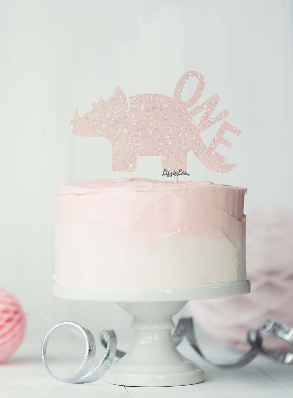 Dinosaur One 1st Birthday Cake Topper Glitter Card White