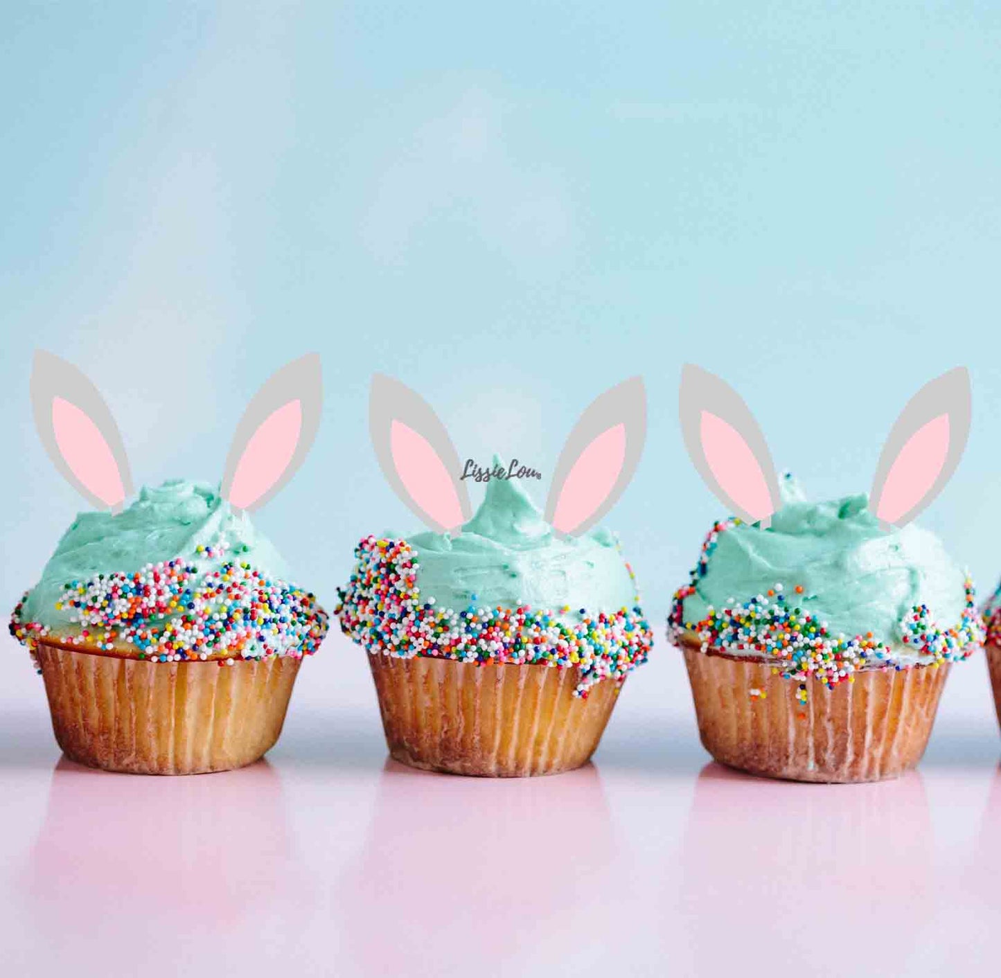 Easter Bunny Ear Cupcake Toppers Set of 3 Premium 3mm Acrylic Grey