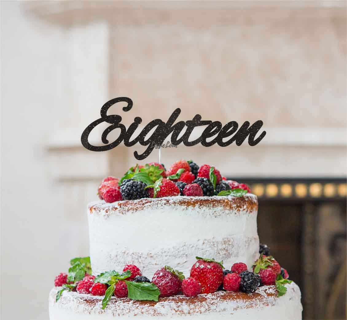Eighteen Birthday Cake Topper Number 18th Glitter Card Black