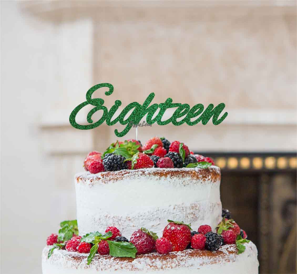 Eighteen Birthday Cake Topper Number 18th Glitter Card Green