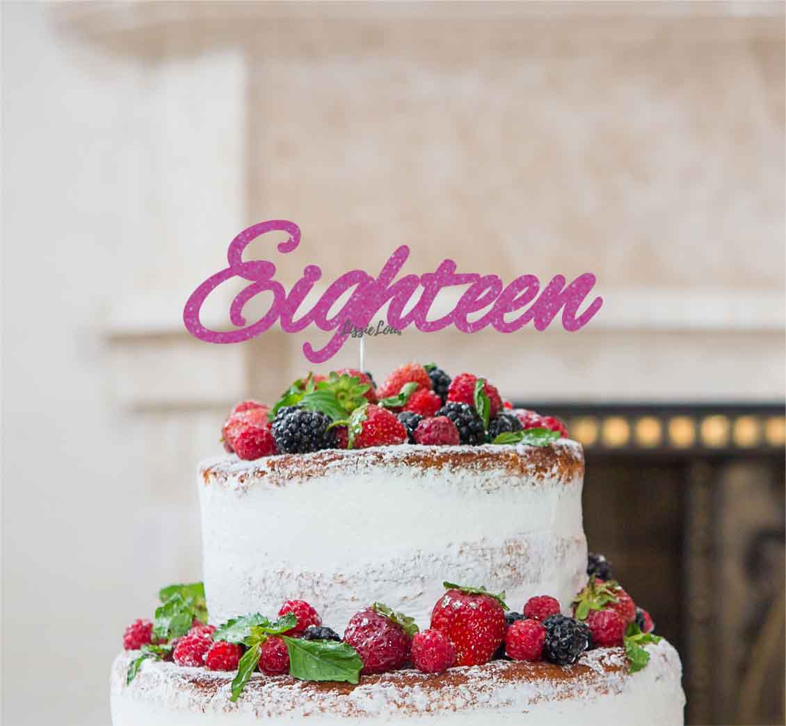 Eighteen Birthday Cake Topper Number 18th Glitter Card Hot Pink