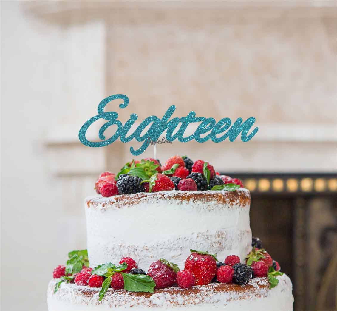 Eighteen Birthday Cake Topper Number 18th Glitter Card Light Blue