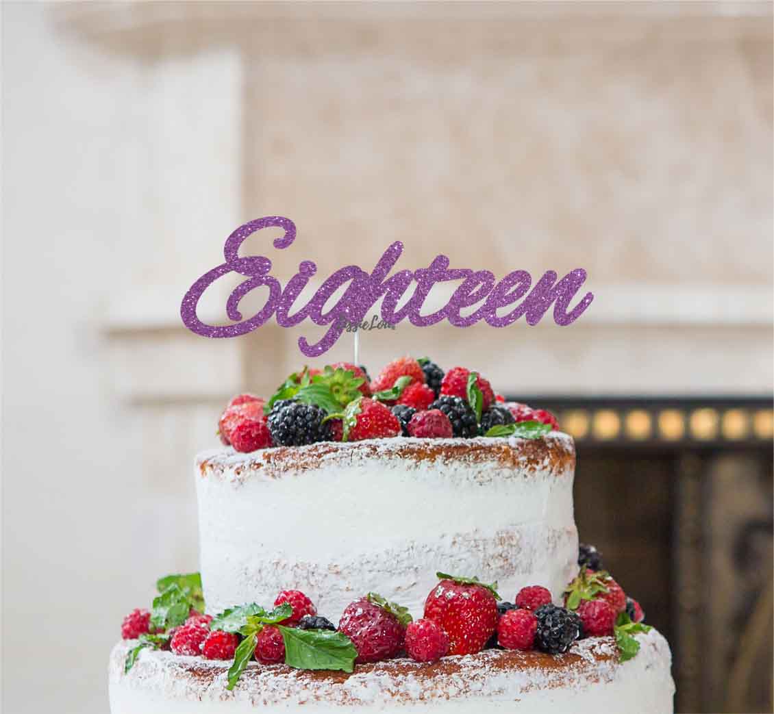 Eighteen Birthday Cake Topper Number 18th Glitter Card Light Purple
