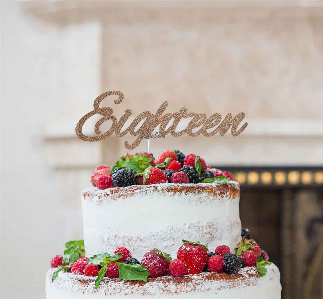 Eighteen Birthday Cake Topper Number 18th Glitter Card Rose Gold