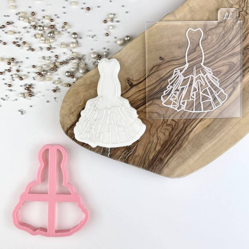 Elegant Wedding Dress Cookie Cutter and Embosser