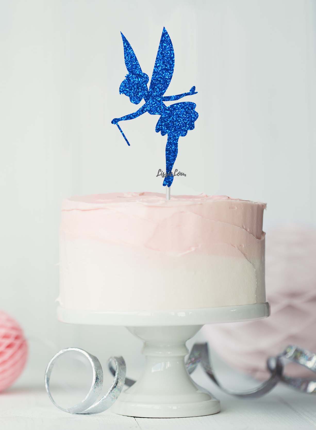 Fairy Birthday Cake Topper Glitter Card Dark Blue