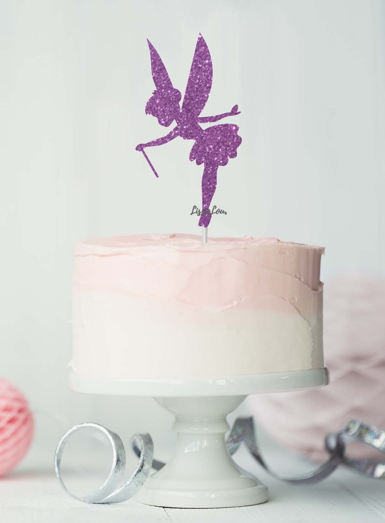 Fairy Birthday Cake Topper Glitter Card Light Purple