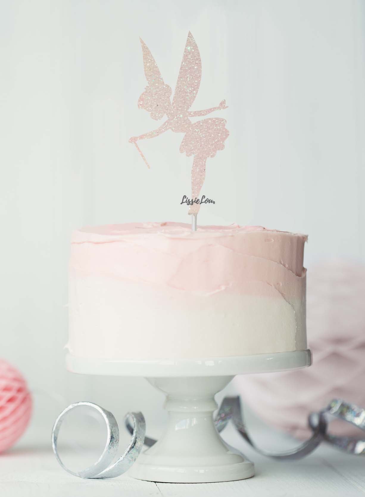Fairy Birthday Cake Topper Glitter Card White
