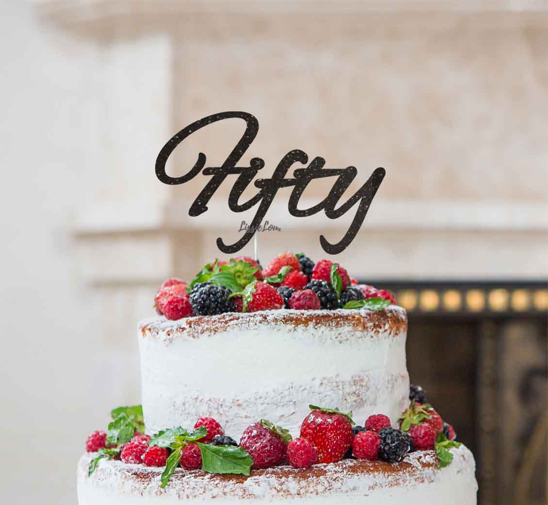 Fifty Birthday Cake Topper 50th Glitter Card Black