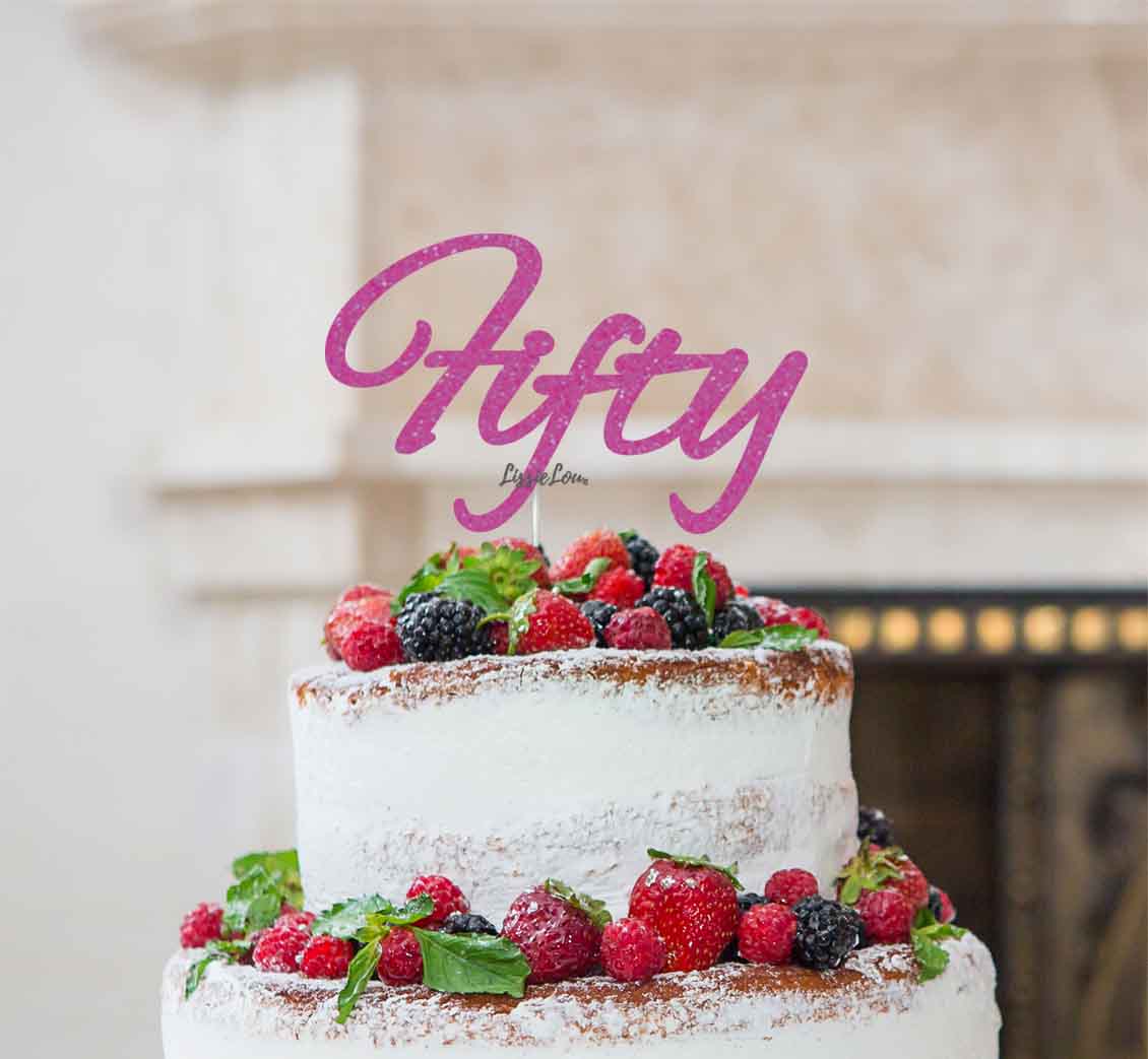 Fifty Birthday Cake Topper 50th Glitter Card Hot Pink
