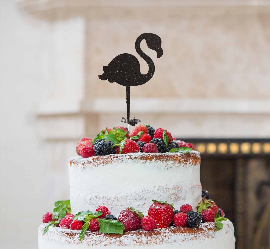 Flamingo Cake Topper Glitter Card Black