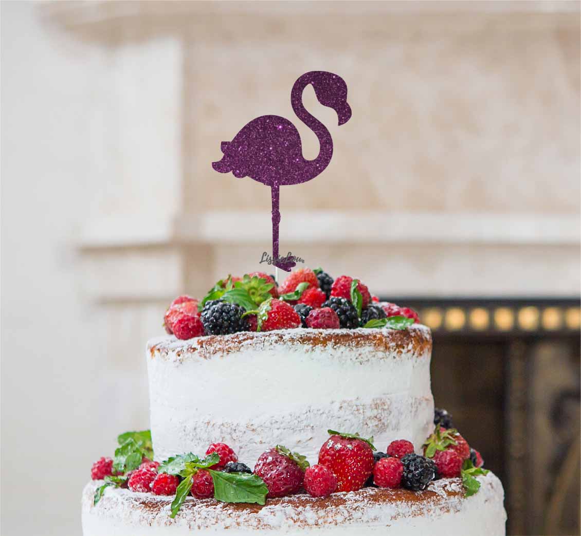 Flamingo Cake Topper Glitter Card Dark Purple