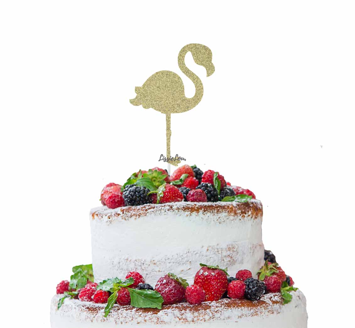 Flamingo Cake Topper Glitter Card Gold