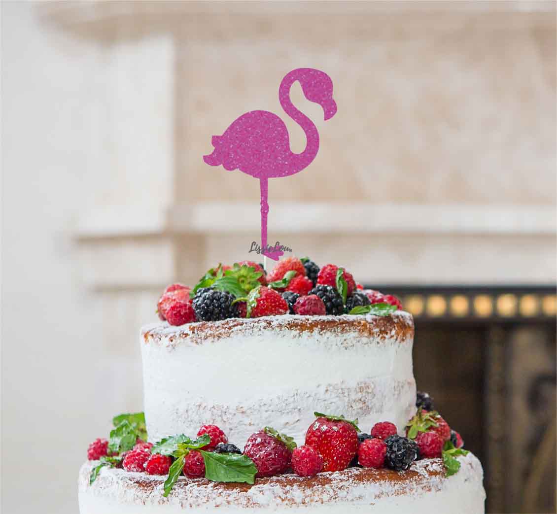 Flamingo Cake Topper Glitter Card Hot Pink