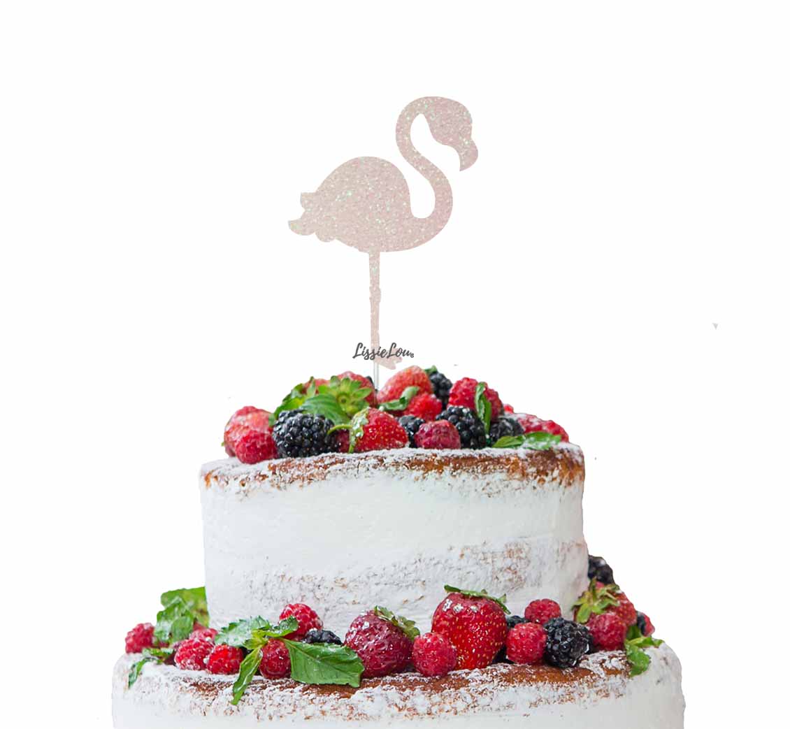 Flamingo Cake Topper Glitter Card White