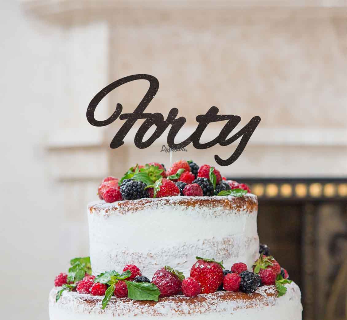 Forty Birthday Cake Topper 40th Glitter Card Black